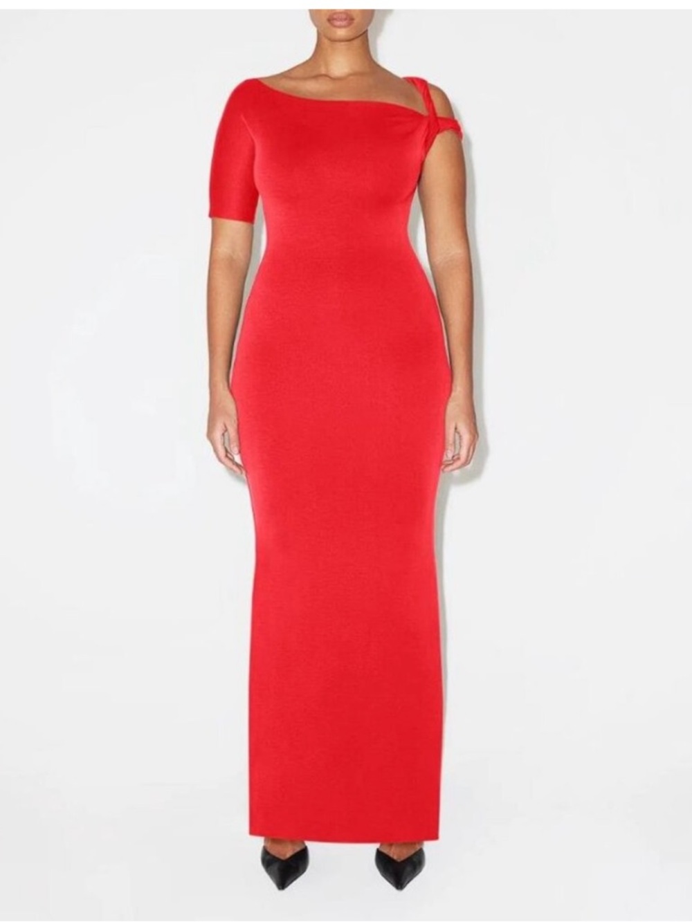 Asymmetrical Red Maxi Dress with One-Shoulder Detail